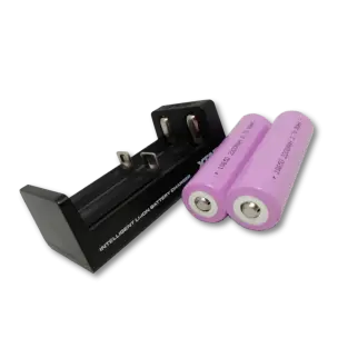 Oplader + 2 stk genopladelige 18650 lithium batterier
