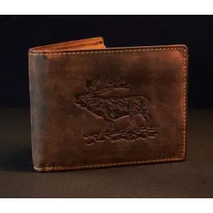 Læderpung m/vildtmotiv af hjort