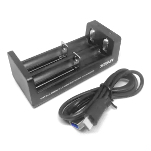 Oplader til 2 stk genopladelige 18650 batterier (Type-C)